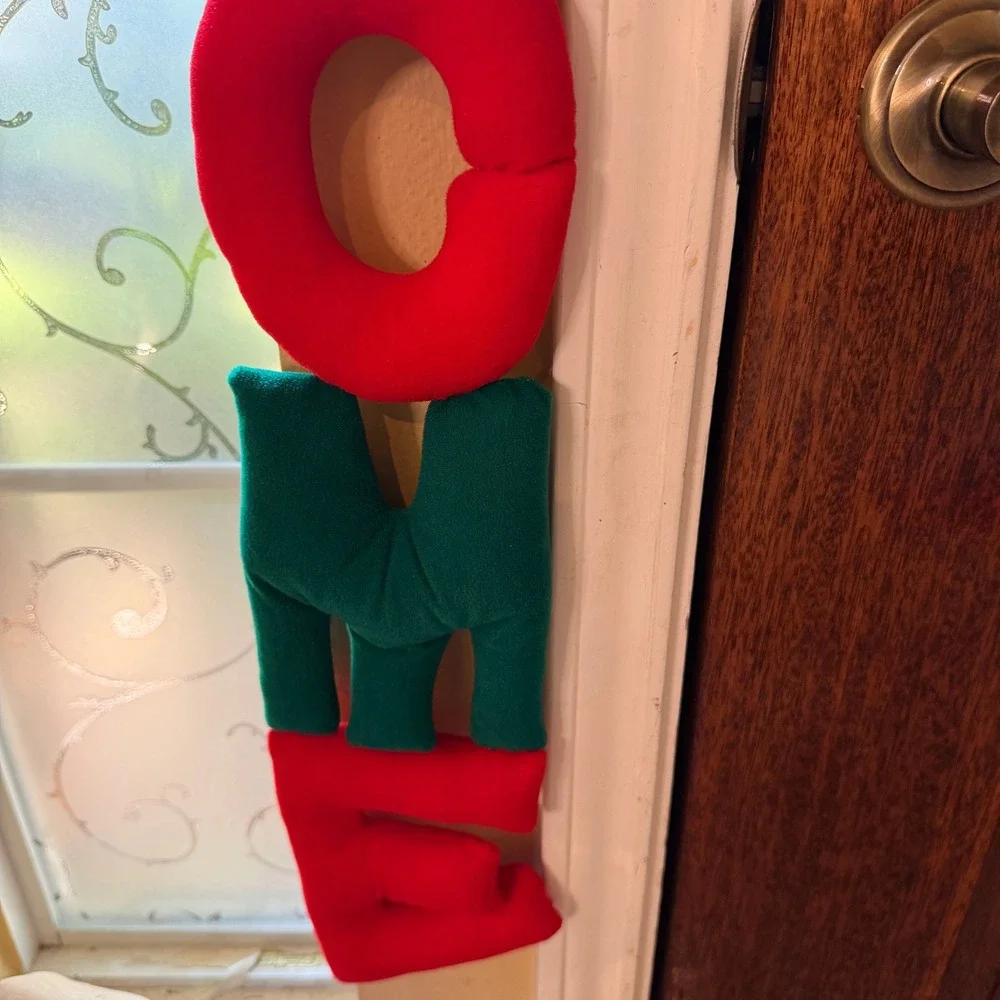 VTG Plush Reindeer Christmas Welcome Hanging Banner door sign felt fabric Xmas